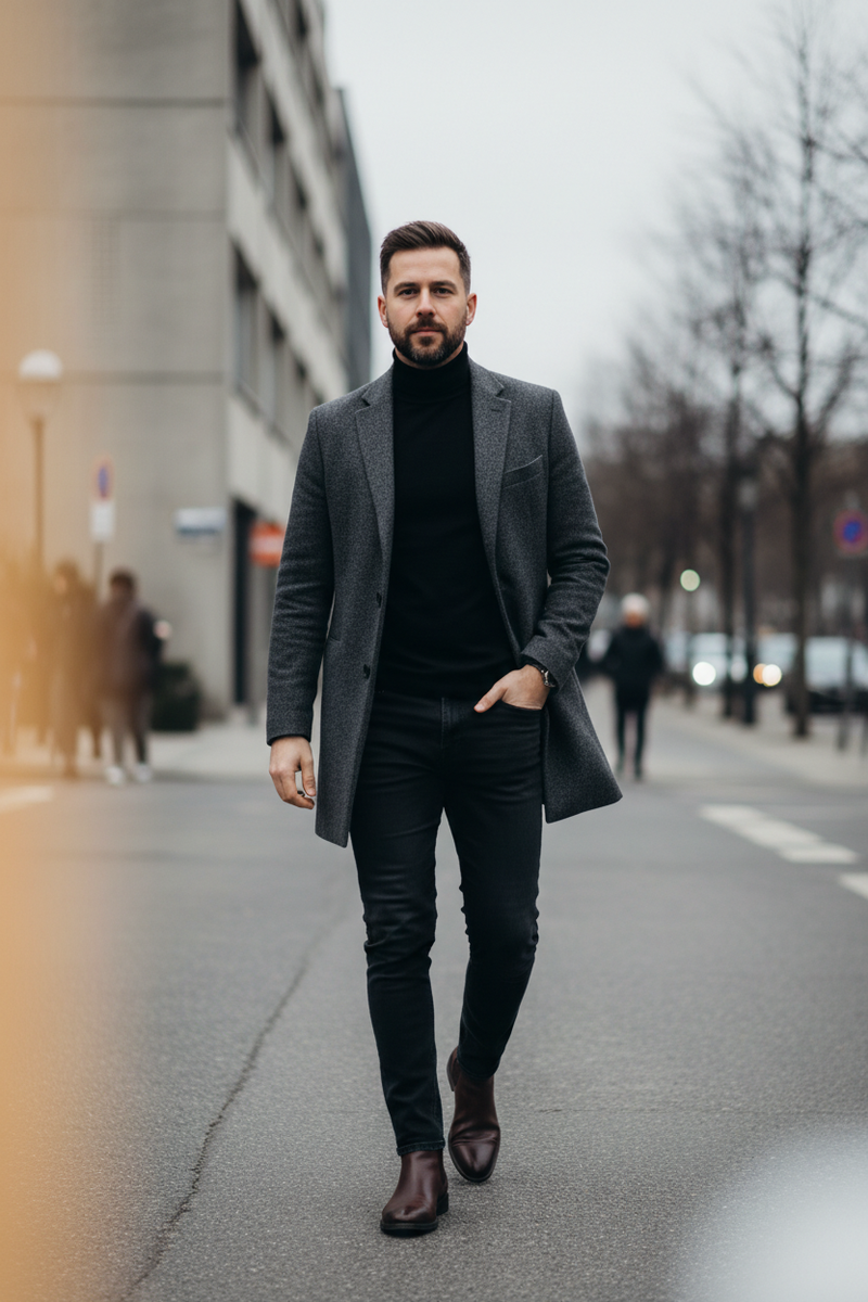 Hombre turtleneck negro