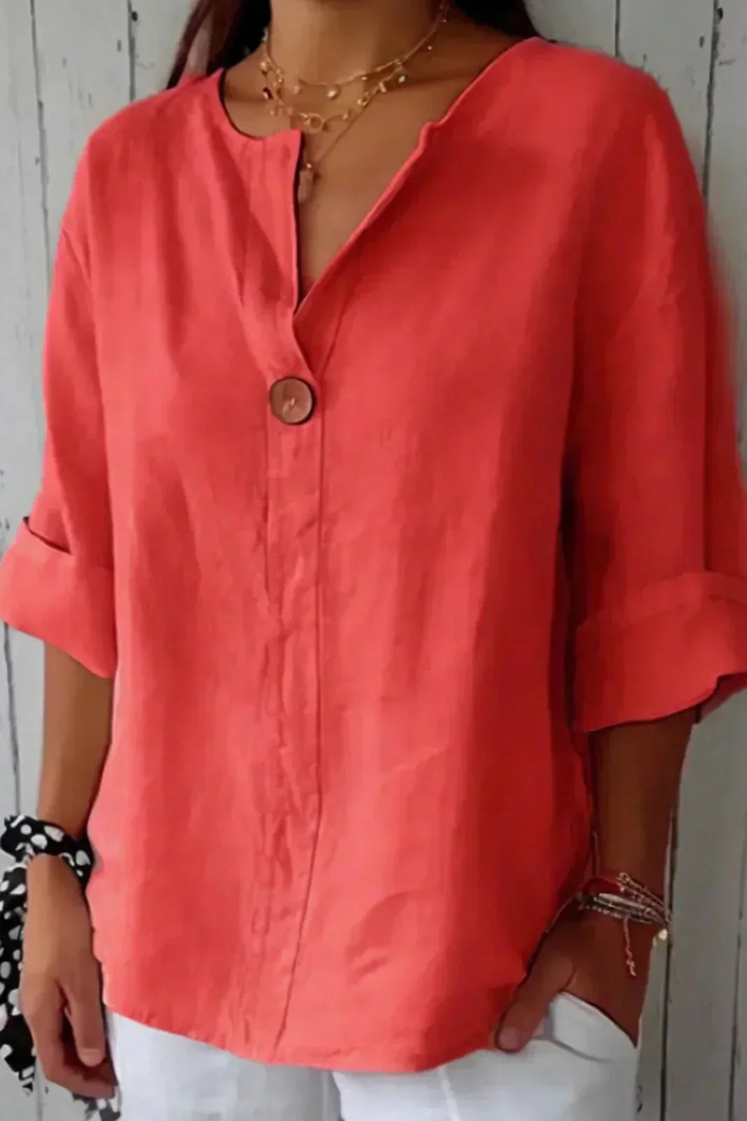 Zamma | Blusa de Lino Relajada con Escote en V