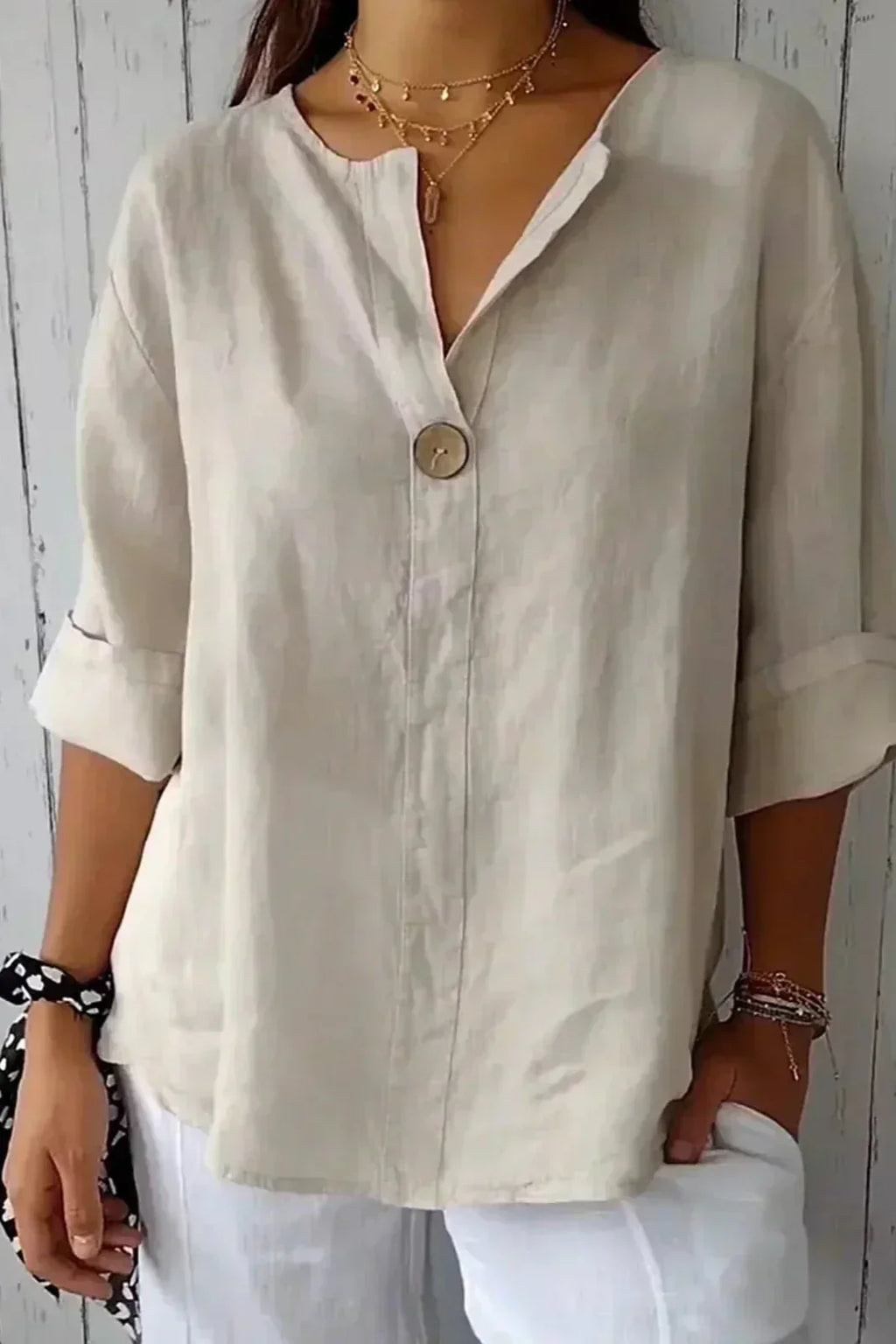 Zamma | Blusa de Lino Relajada con Escote en V