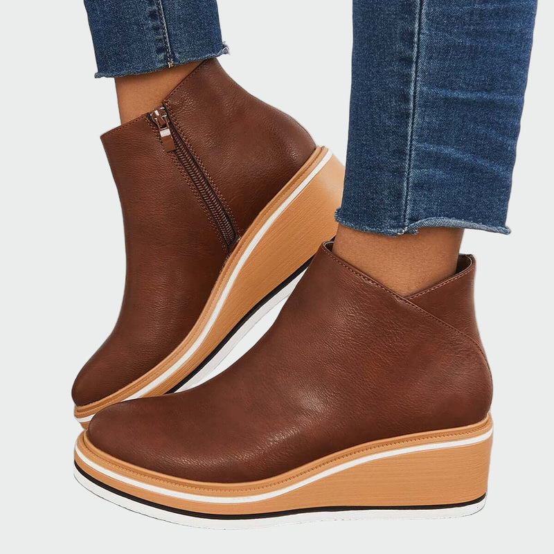 Rebeca | Botines de Cuero Ortopédicos Negros con Cuña