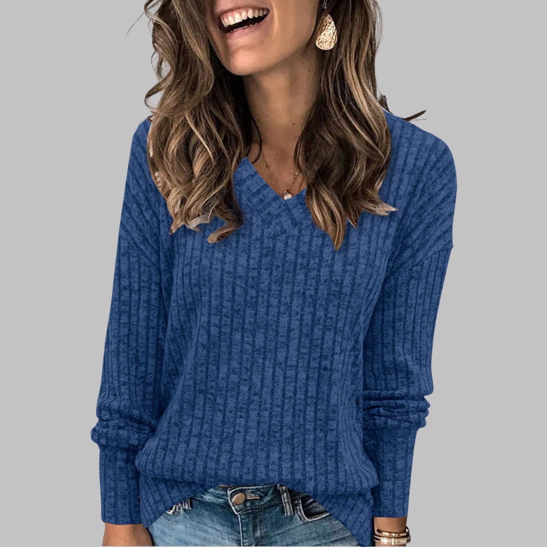 Lorena | Top de Manga Larga Suave con Escote en V