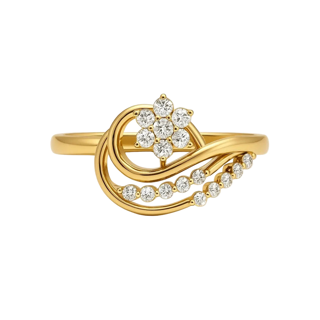 ANILLO VALENTINO COSTA FLOR DORADA CON CIRCONITAS Y ONDAS