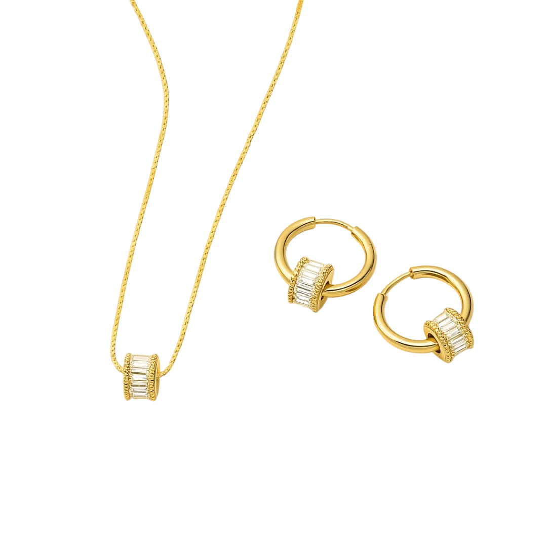 CONJUNTO VALENTINO COSTA DORADO COLLAR Y PENDIENTES CON CIRCONITA