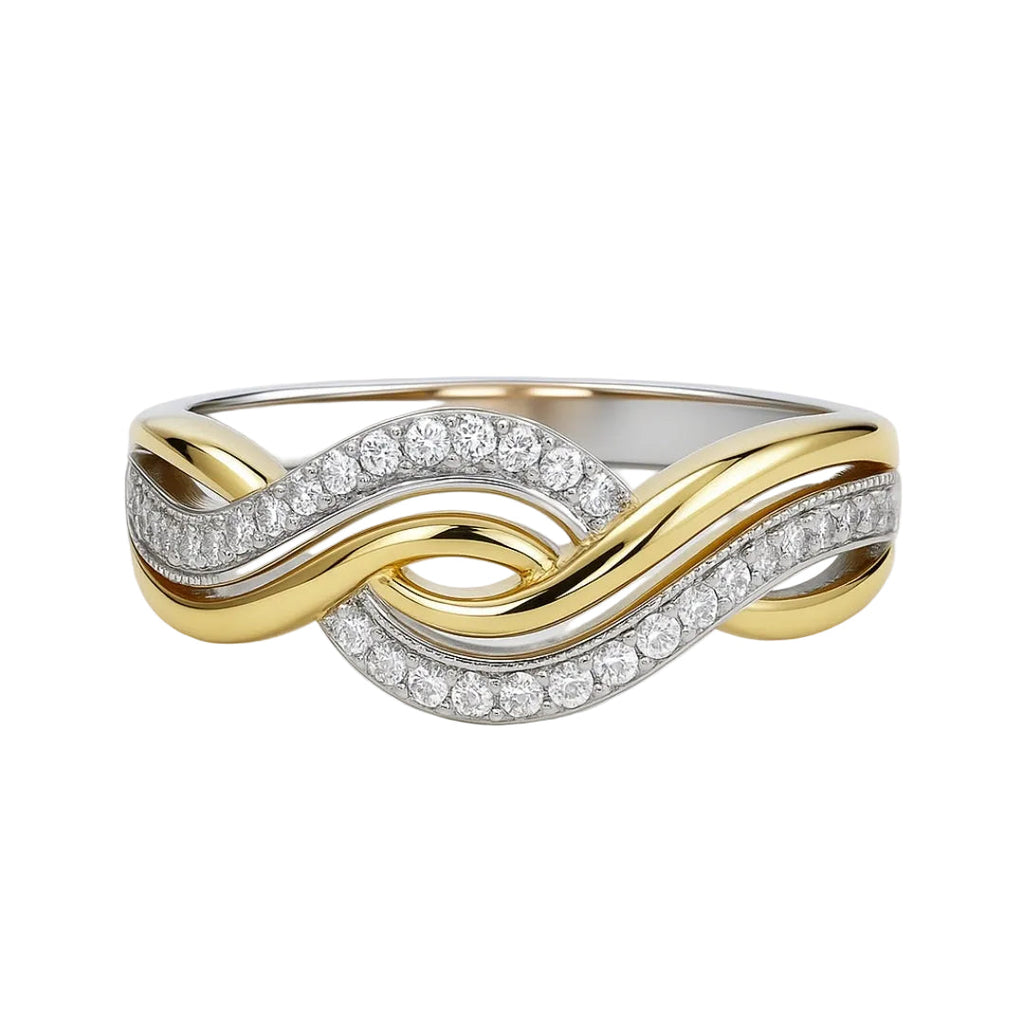 ANILLO VALENTINO COSTA ONDAS BICOLOR CON DOBLE FILA DE CIRCONITAS