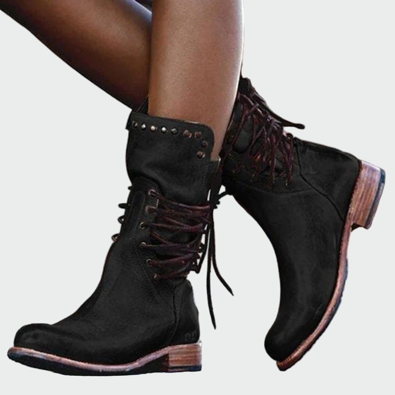 Ana | Botines De Piel Gris Con Cordones Y TacónPulidoMarta