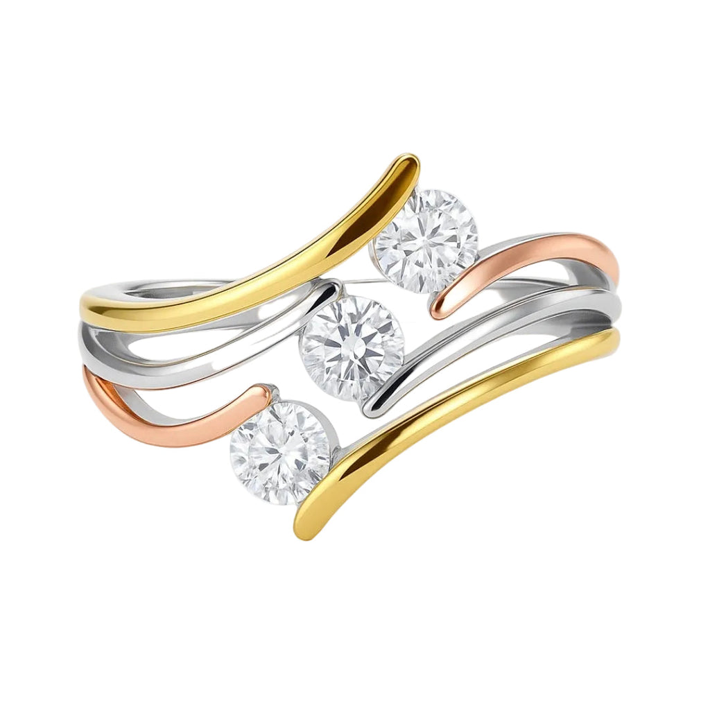 ANILLO VALENTINO COSTA TRICOLOR ONDAS CON CIRCONITAS