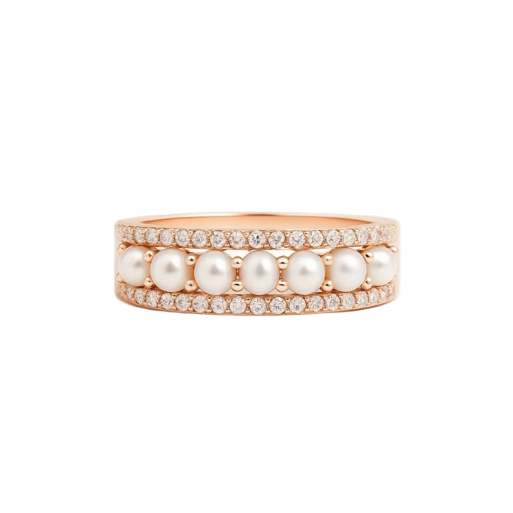 ANILLO VALENTINO COSTA DOBLE ARO CON PERLAS Y CIRCONITAS