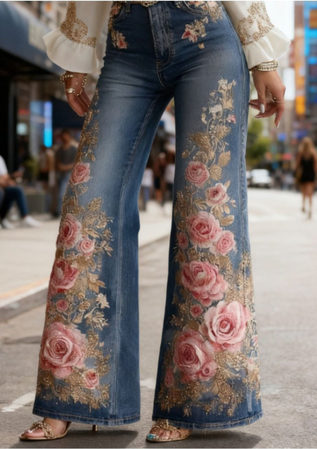 JEANS FLORAL FLARE CINTURA ALTA