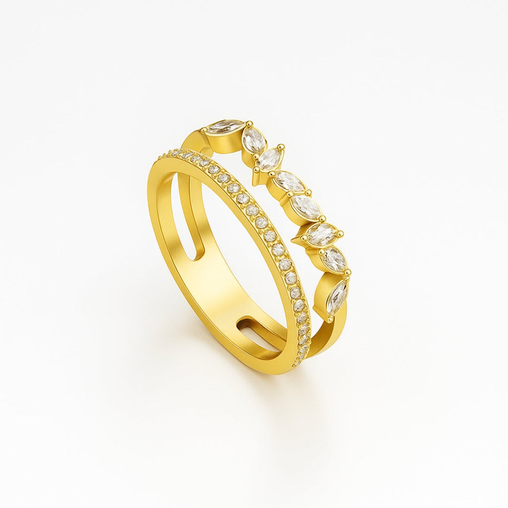 ANILLO VALENTINO COSTA DOBLE ARO DORADO CON CIRCONITAS