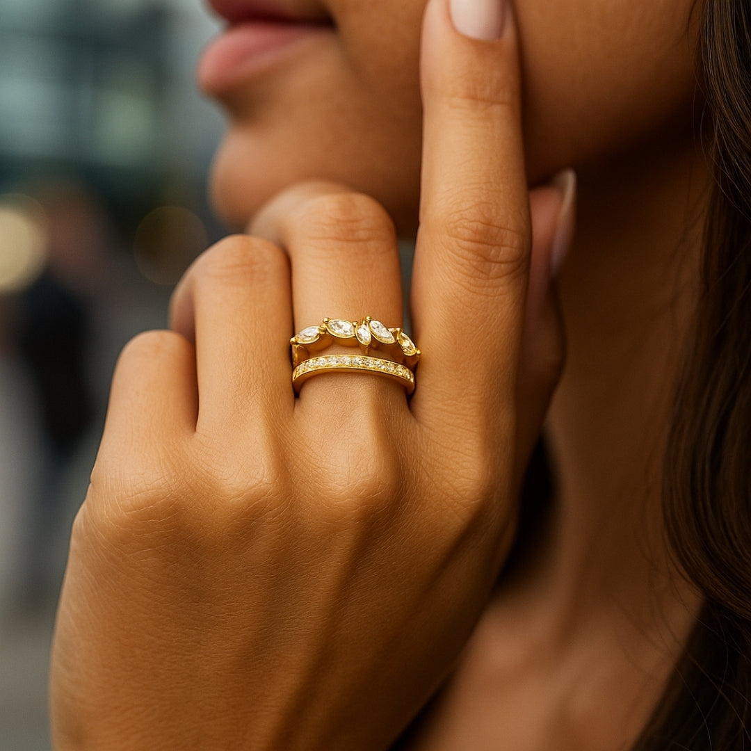 ANILLO VALENTINO COSTA DOBLE ARO DORADO CON CIRCONITAS
