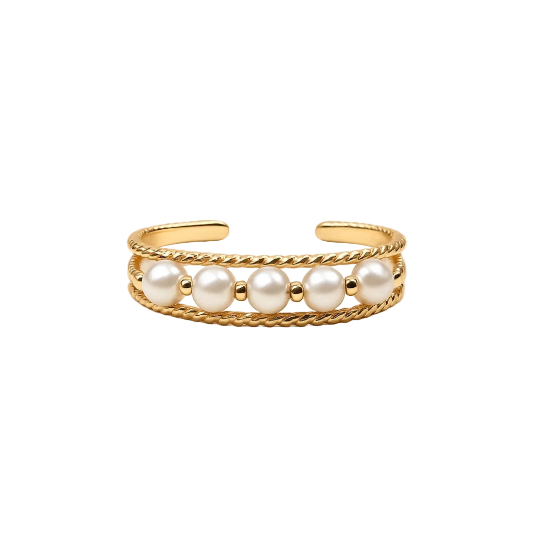 ANILLO VALENTINO COSTA DOBLE ARO CON PERLAS Y CIRCONITAS