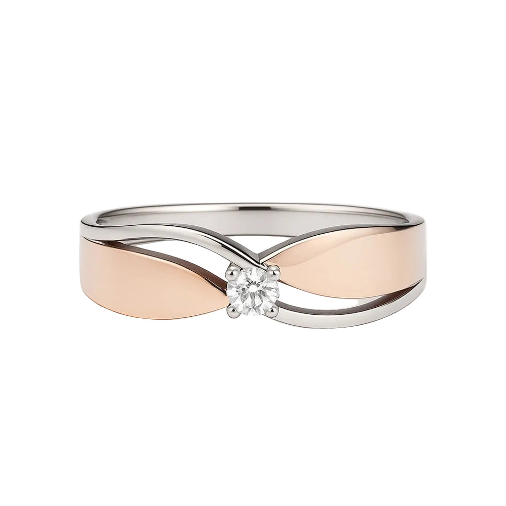 ANILLO VALENTINO COSTA BICOLOR ONDAS CON CIRCONITA CENTRAL