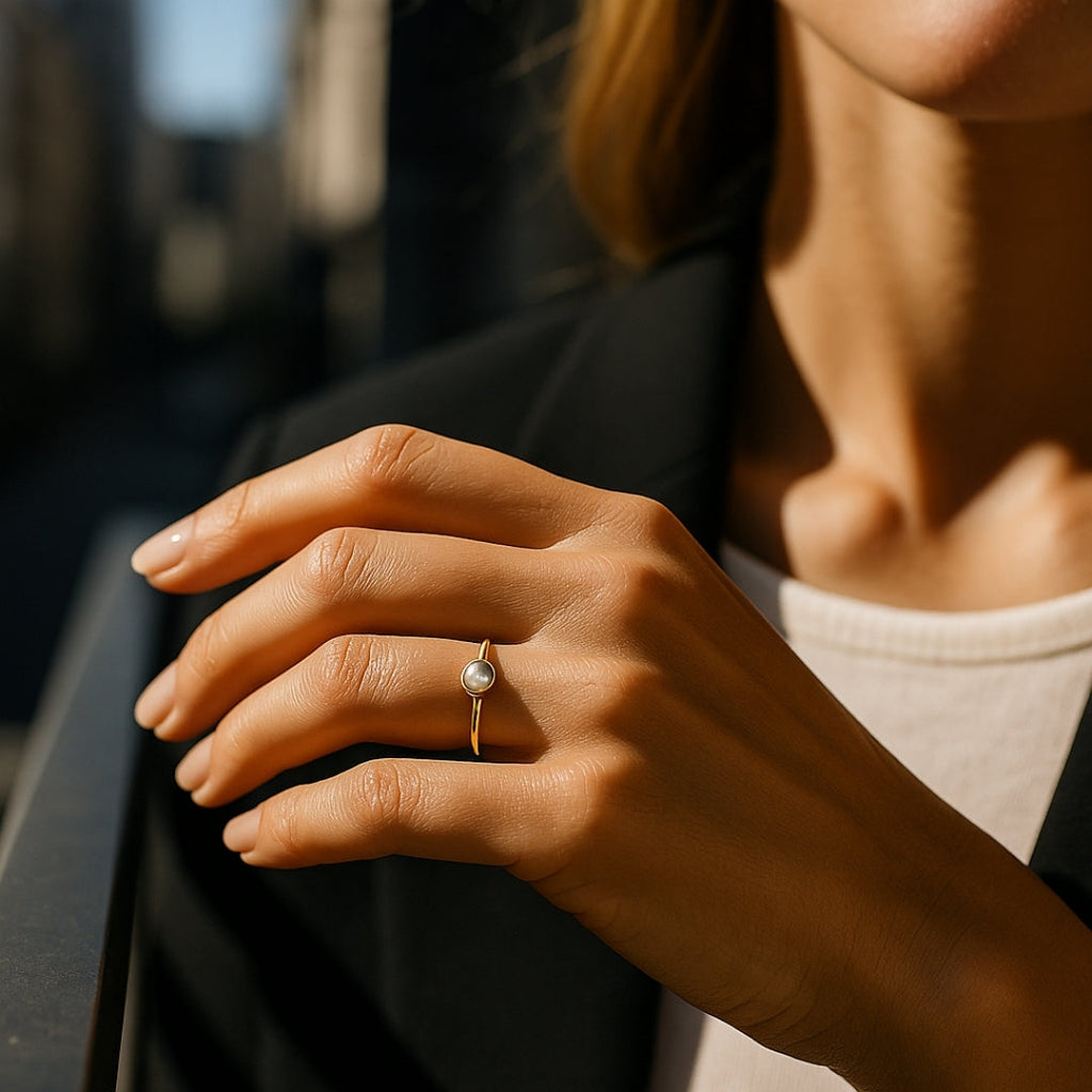 ANILLO VALENTINO COSTA PERLA CENTRAL DORADO