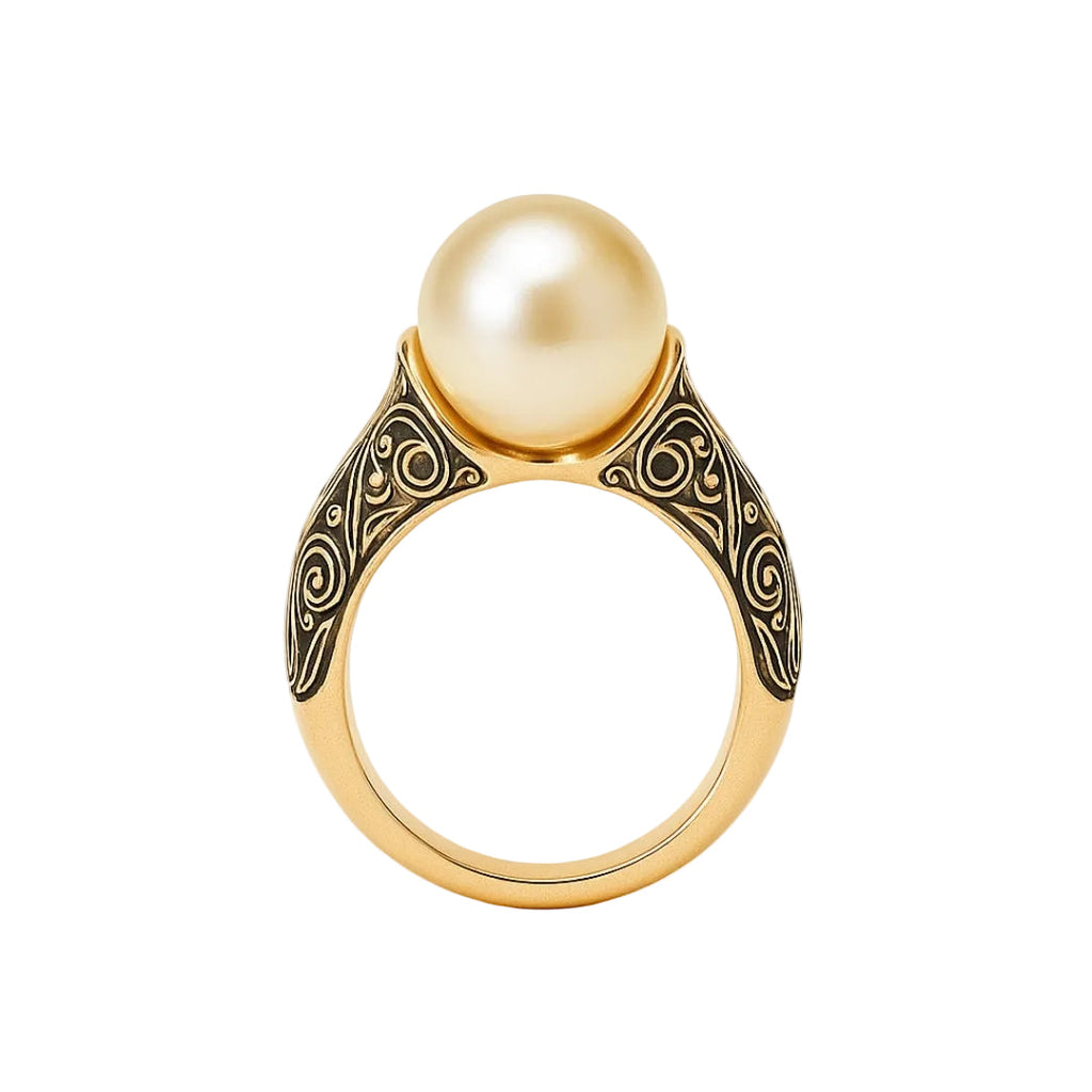 ANILLO VALENTINO COSTA PERLA CENTRAL CON GRABADOS ORNAMENTALES
