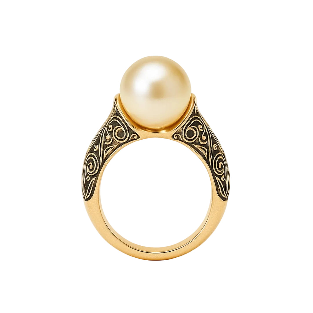 ANILLO VALENTINO COSTA PERLA CENTRAL CON GRABADOS ORNAMENTALES