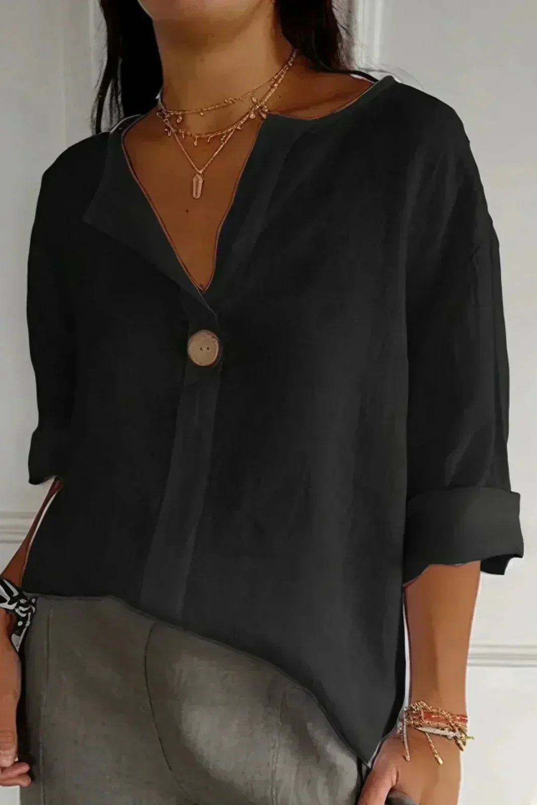 Zamma | Blusa de Lino Relajada con Escote en V