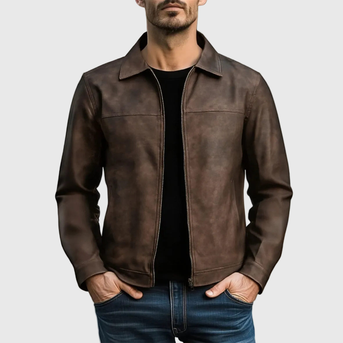Rafael | Chaqueta de Cuero Clásica con Cremallera