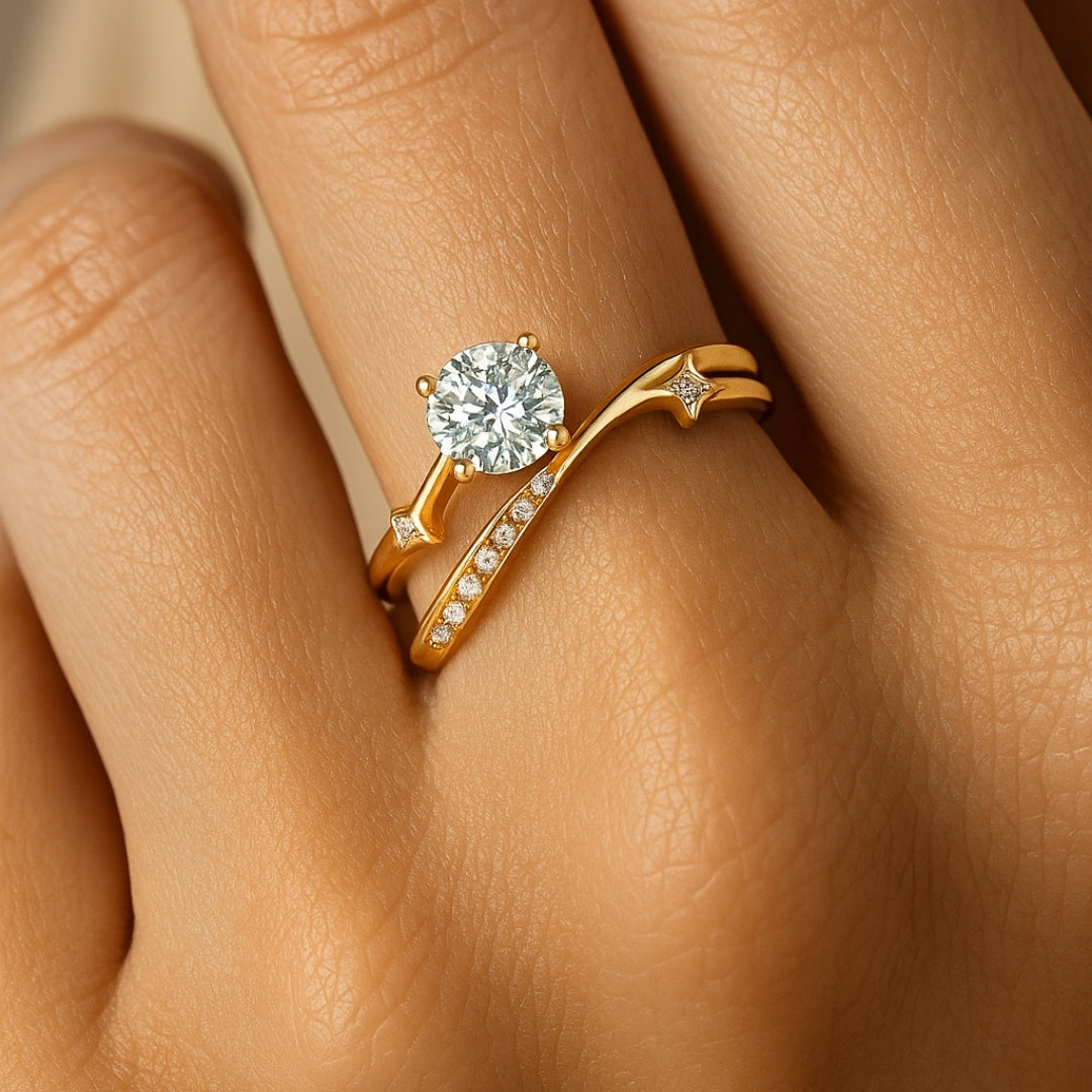 ANILLO VALENTINO COSTA SOLITARIO DOBLE ARO CON CIRCONITA