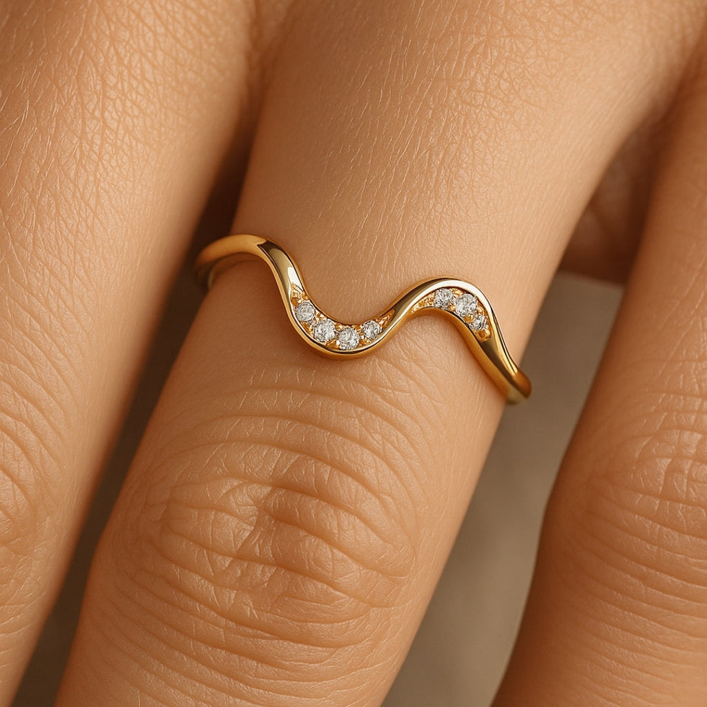 ANILLO VALENTINO COSTA ONDULADO BICOLOR CON CIRCONITAS