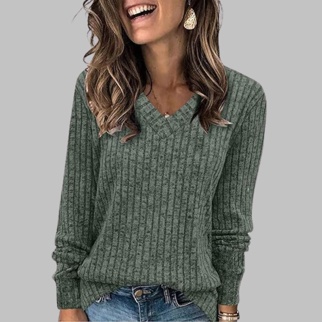 Lorena | Top de Manga Larga Suave con Escote en V