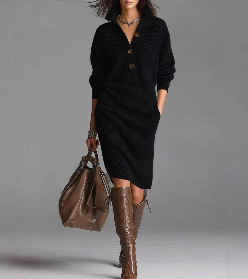 Damaris | Vestido Negro Cálido, Elegante y Cómodo