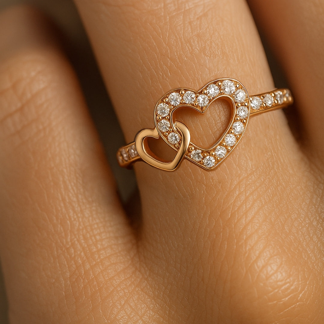 ANILLO VALENTINO COSTA DOBLE CORAZÓN CON CIRCONITAS