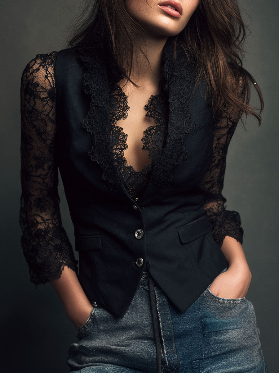 CLAUDIA | TOP NEGRO CON ENCAJE