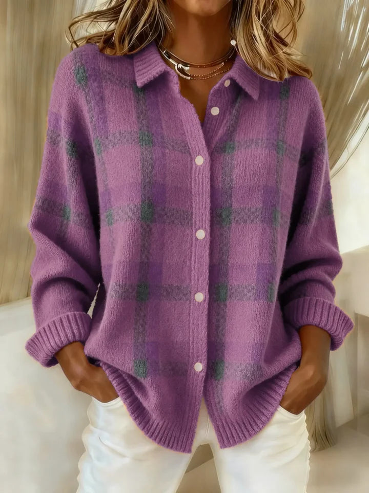 Victoria | Cárdigan de Cuadros Retro con Contraste Casual