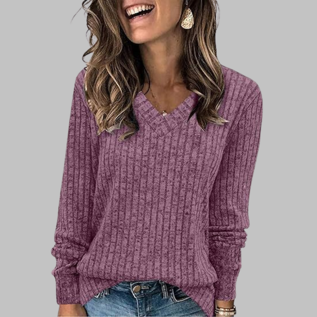 Lorena | Top de Manga Larga Suave con Escote en V