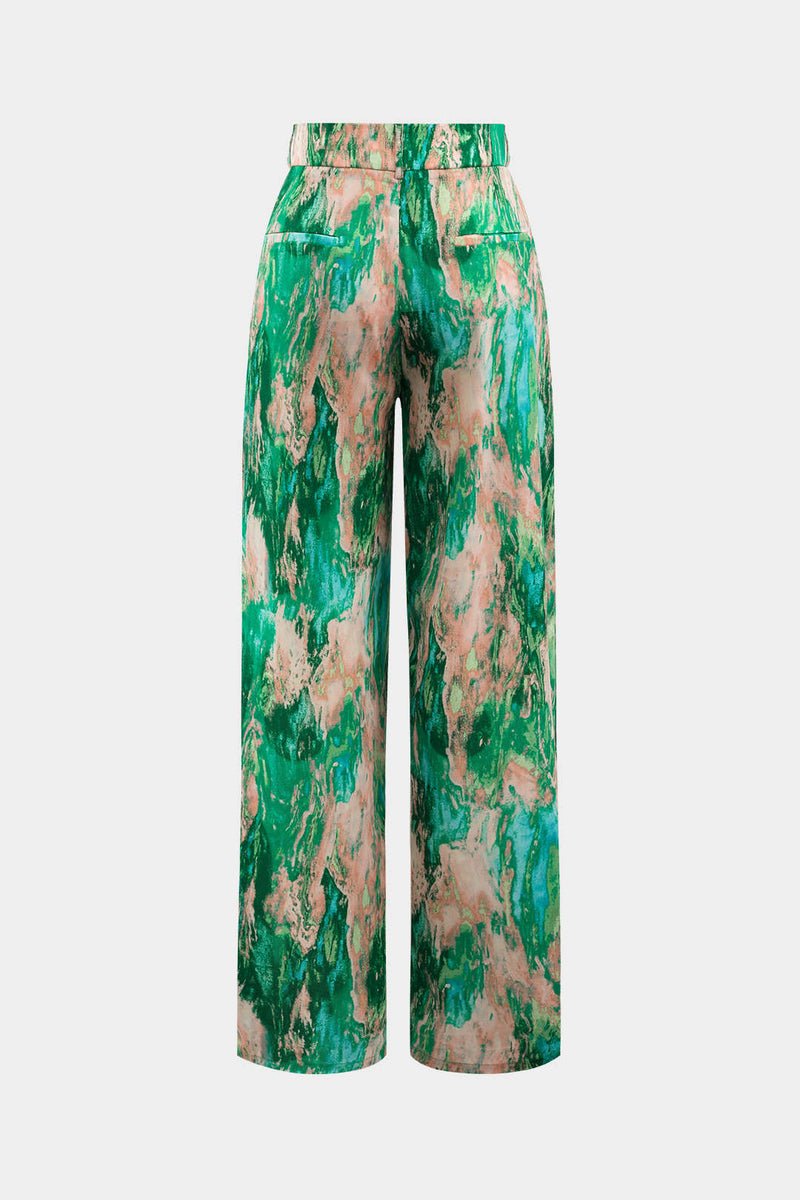Inna | Pantalones Rectos de Cintura Alta con Estampado de Mármol