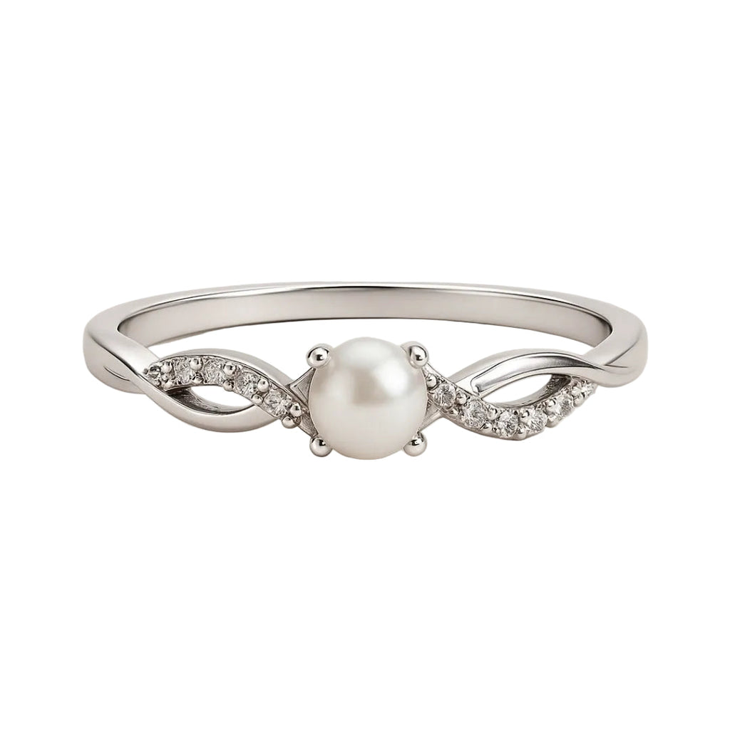 ANILLO VALENTINO COSTA PERLA CENTRAL CON HOJAS Y CIRCONITAS