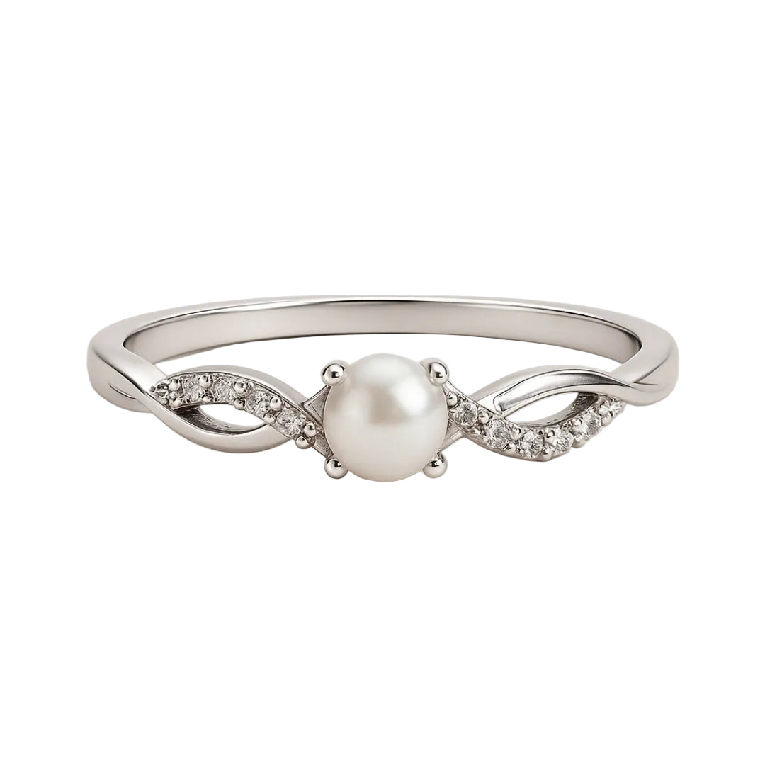 ANILLO VALENTINO COSTA PERLA CENTRAL CON HOJAS Y CIRCONITAS