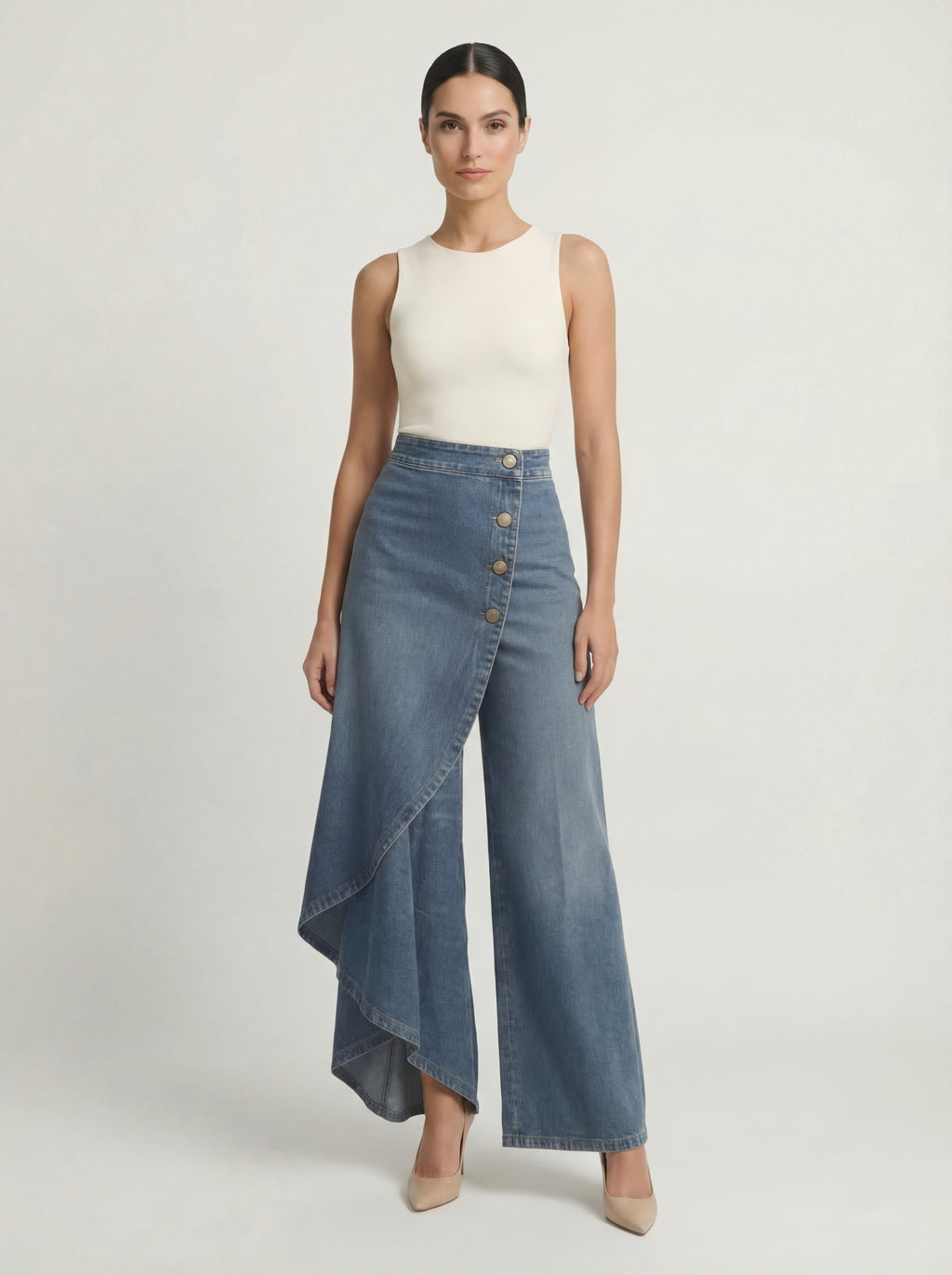 AITANA | PANTALÓN PALAZZO DENIM CRUZADO
