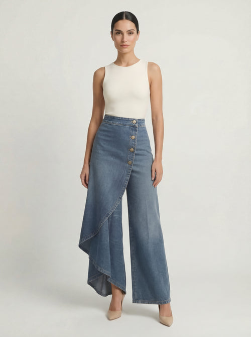 AITANA | PANTALÓN PALAZZO DENIM CRUZADO