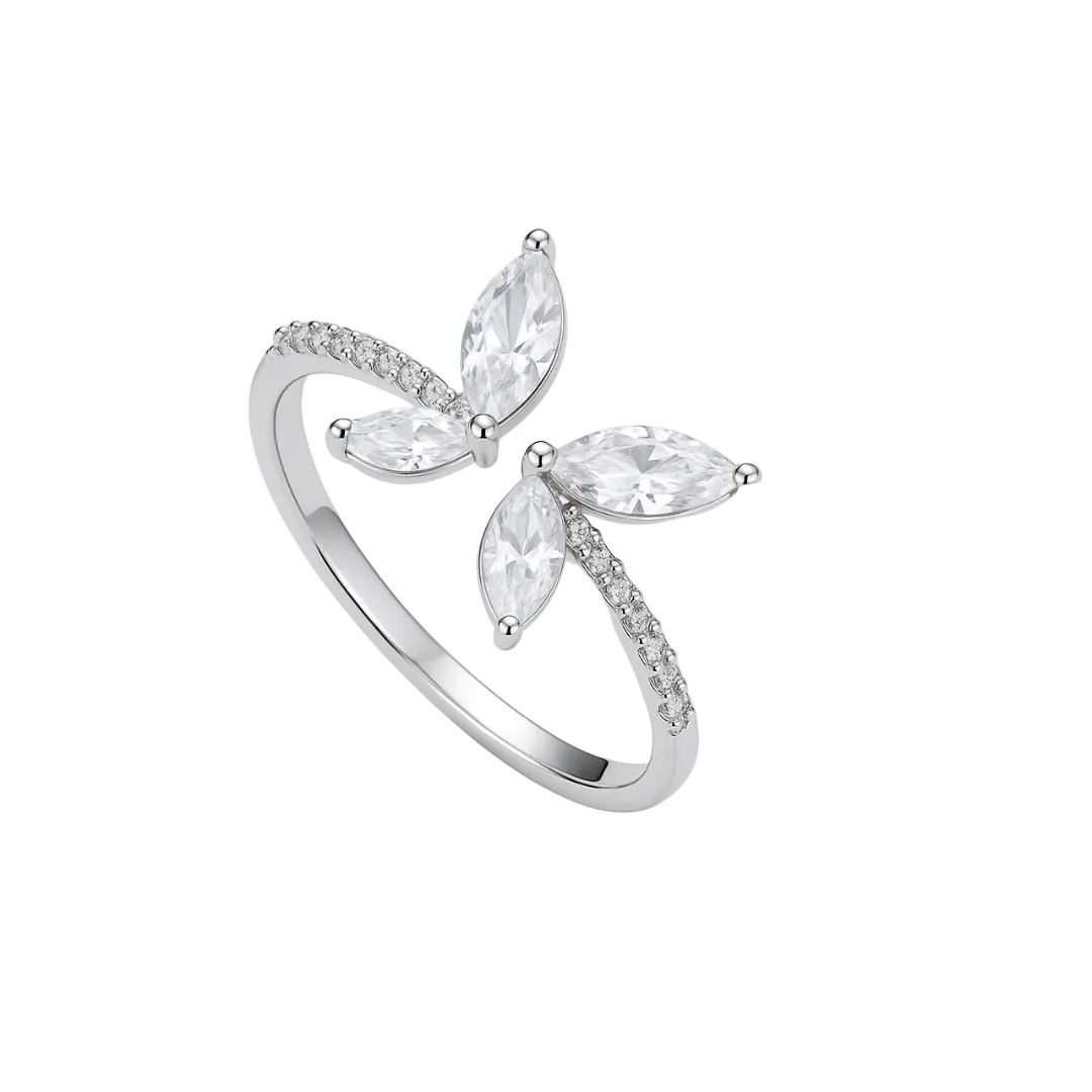 ANILLO VALENTINO COSTA PLATEADO FLOR ABIERTA CON CIRCONITAS