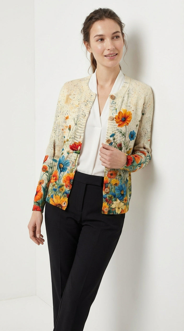 HELENA | Cárdigan Vintage Floral de Punto Suave