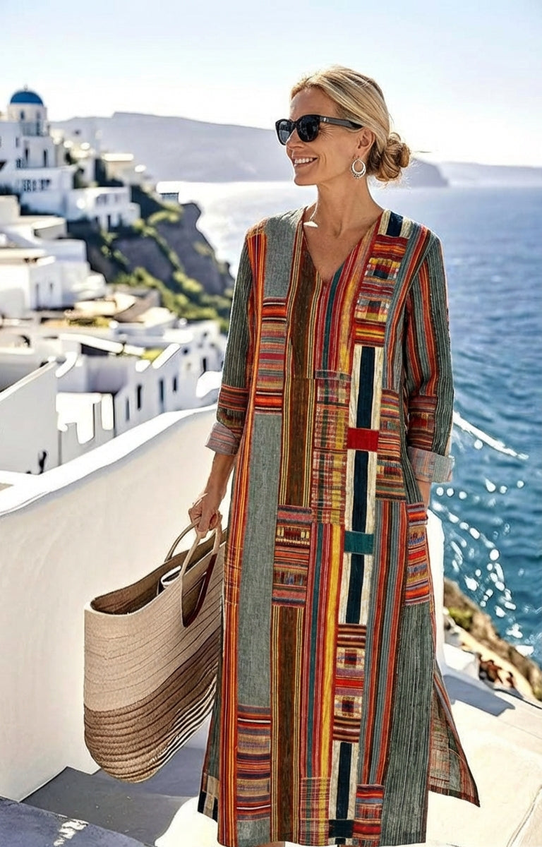 Vestido suelto con cuello en V y estampado