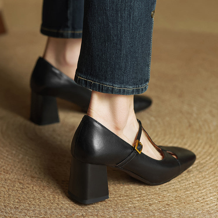 Elora Tacones Altos de Cuero Auténtico