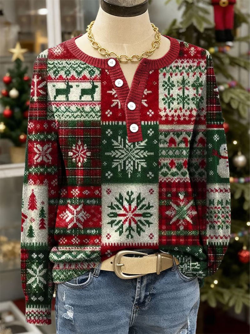 Sanne - Suéter navideño con renos y copos de nieve