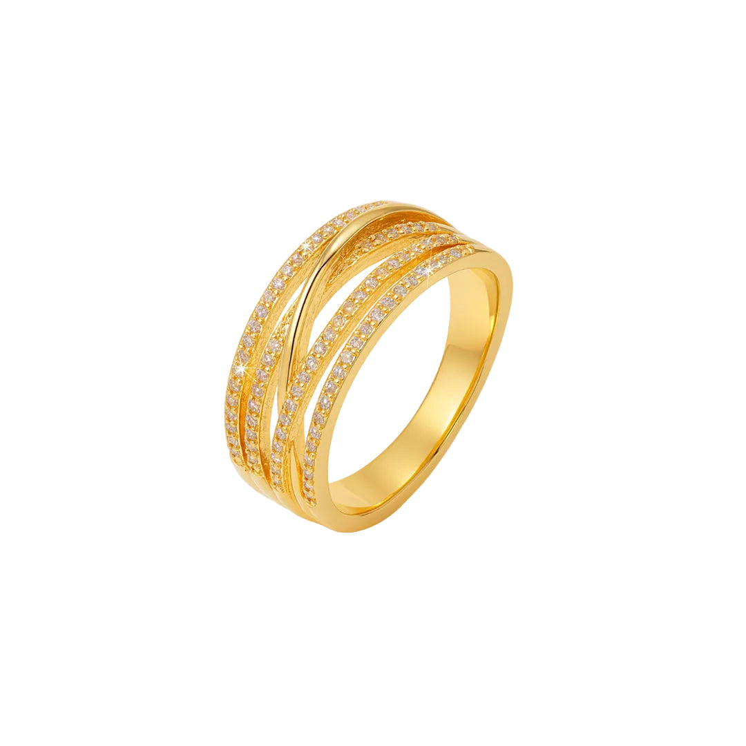 ANILLO VALENTINO COSTA DORADO MULTIBANDA CON CIRCONITAS