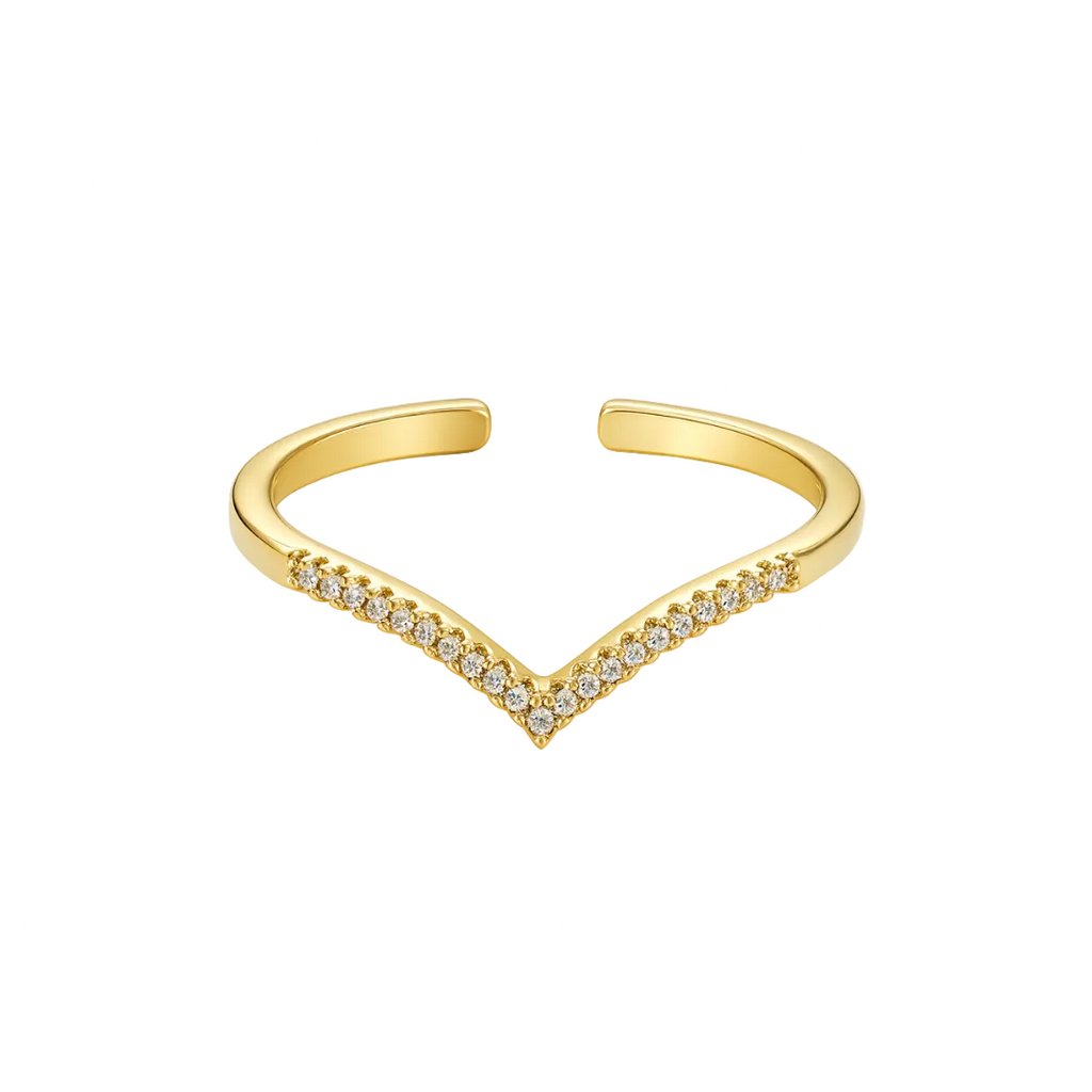 ANILLO VALENTINO COSTA DORADO EN V CON CIRCONITAS