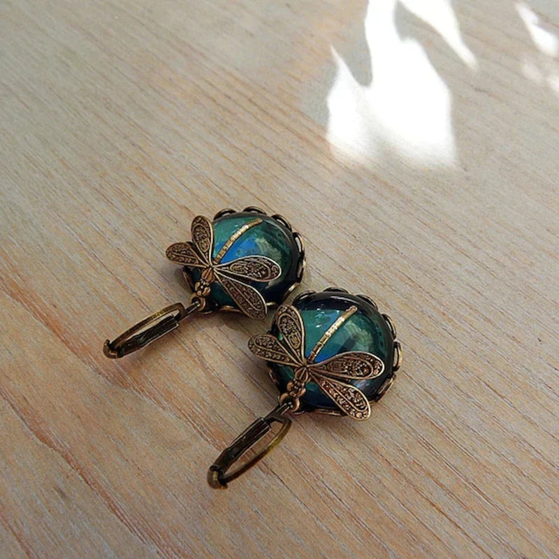 Vintage Libélula™ | Pendientes con cristal en colores y oro antiguo