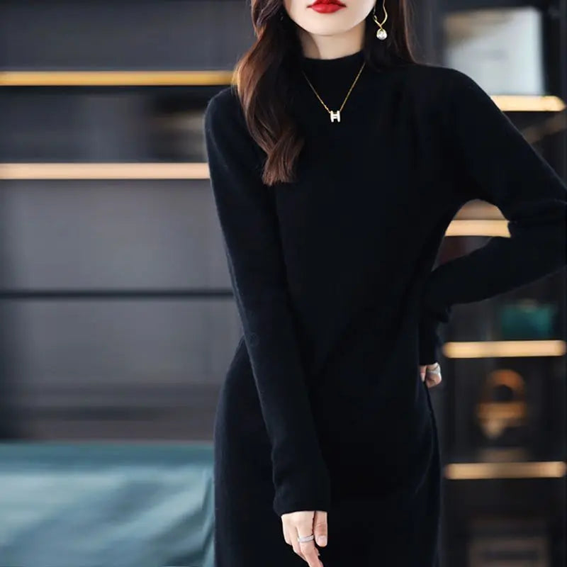 Lucía | Vestido Negro Largo de Algodón Cálido, Suave e Ideal para la Noche