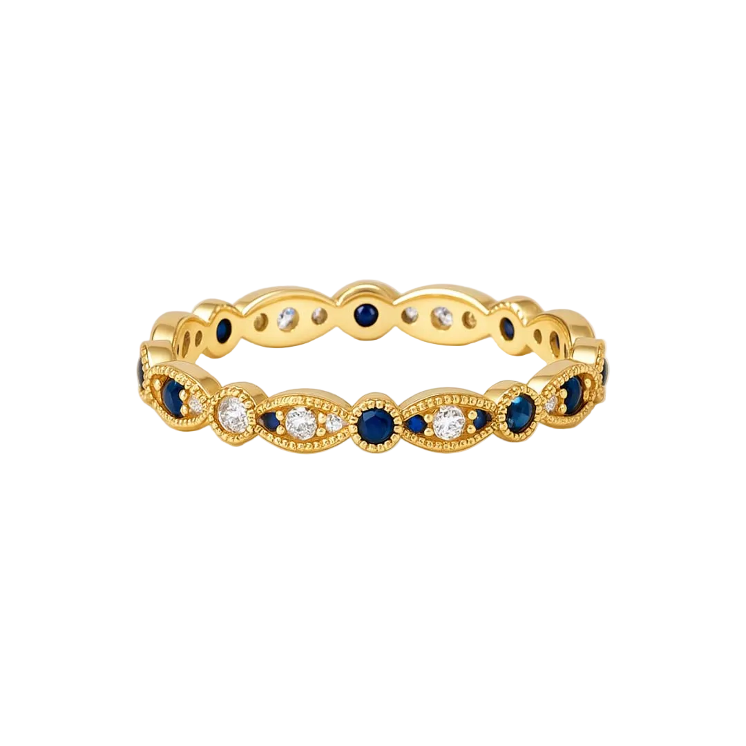 ANILLO VALENTINO COSTA DORADO CON CIRCONITAS Y ZAFIROS