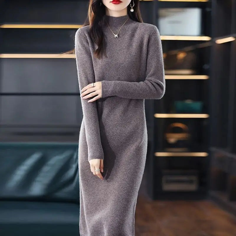 Lucía | Vestido Gris Largo de Algodón Cálido, Suave e Ideal para la Noche