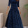Valeria | Vestido Azul de terciopelo elegante con mangas largas
