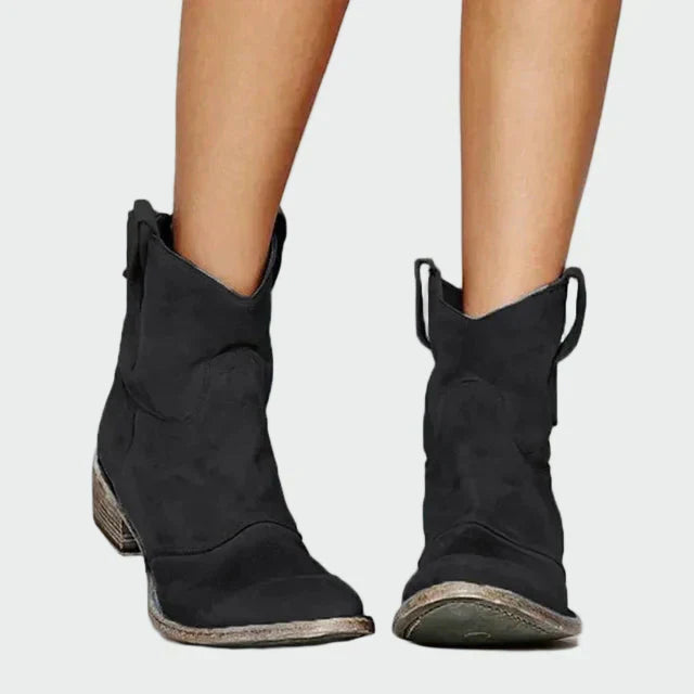 Marisol | Botas Vaqueras Retro de Tobillo en Gamuza Marrón