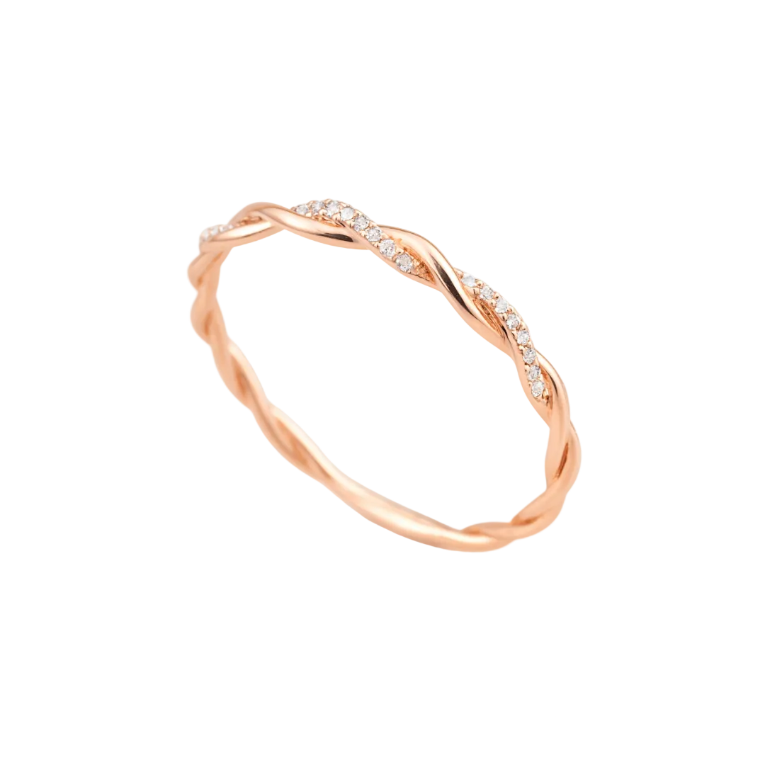 ANILLO VALENTINO COSTA DORADO ROSADO TRENZADO CON CIRCONITAS