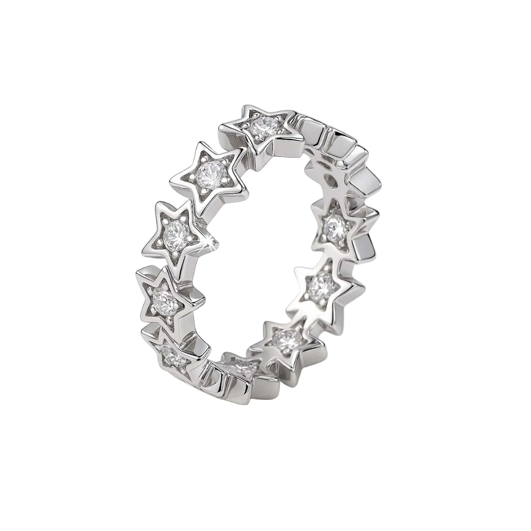 ANILLO VALENTINO COSTA PLATEADO DE ESTRELLAS CON CIRCONITAS