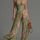Salopette in Chiffon Verde Floreale con Scollo a V, Senza Maniche, con Zip e Pieghe, a Gamba Larga